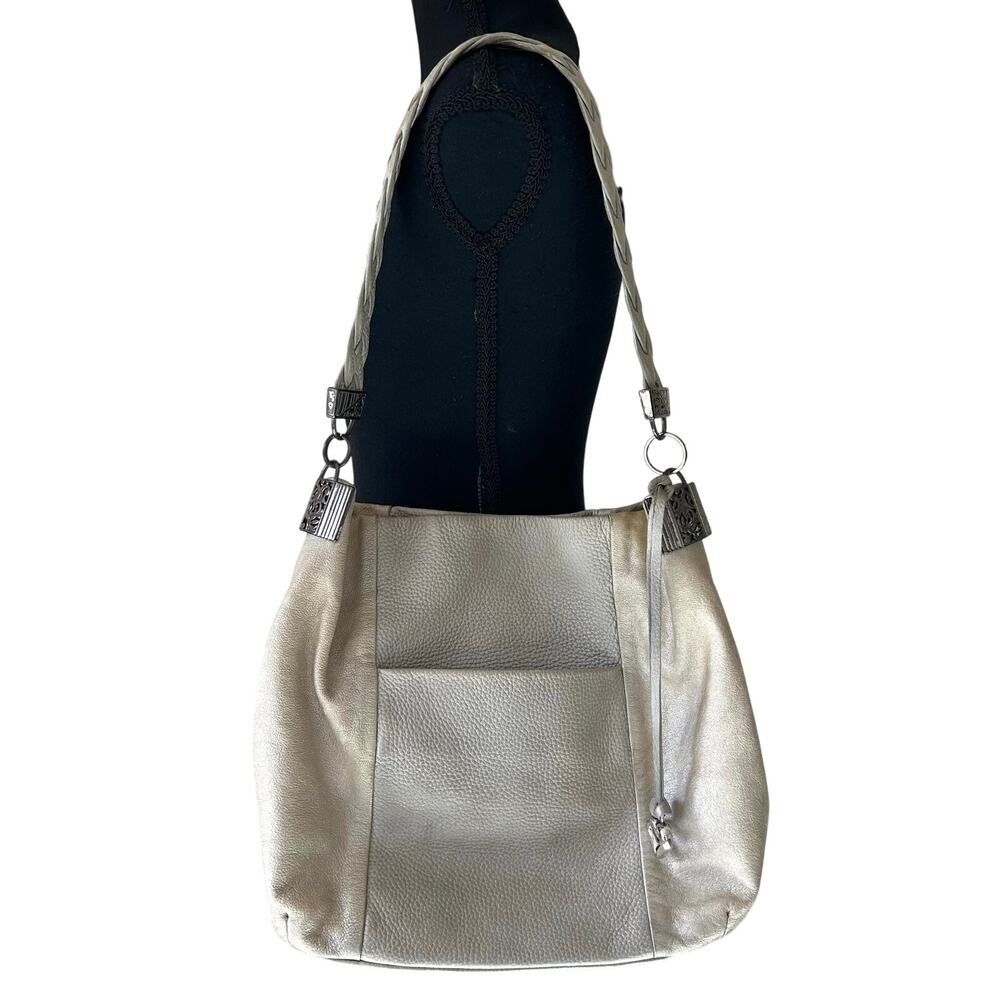 Vintage Brighton Metallic Leather Shoulder Bag tote Silver Gold Boho Y2K Purse